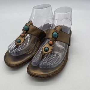 Born Womens Brown‎ Leather Thong  Sandals Sz US 3 M / 35 Embellished